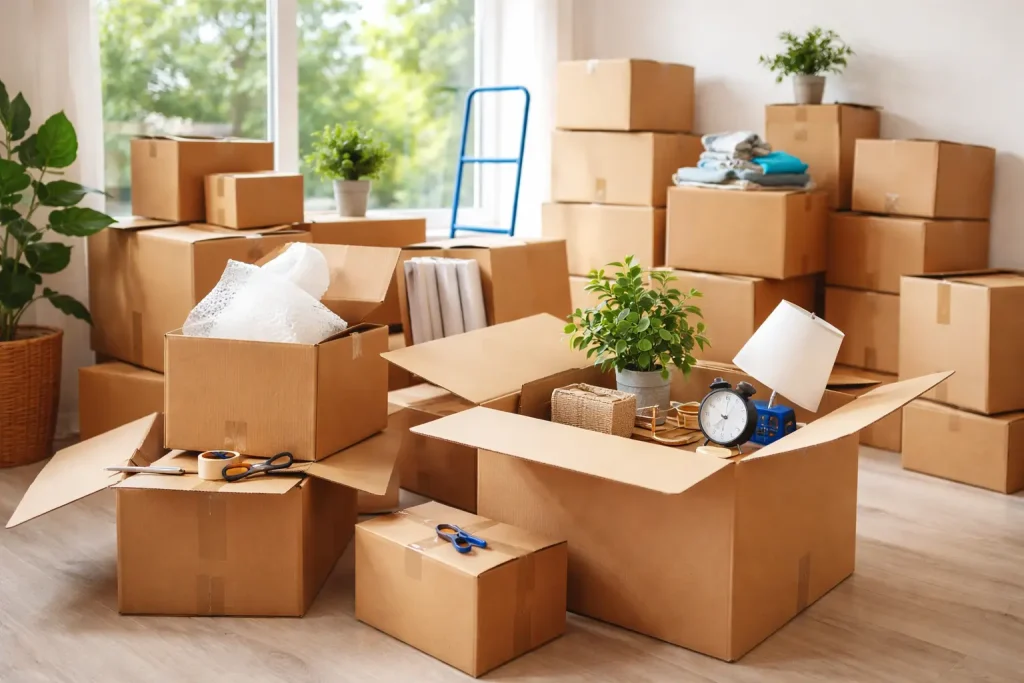 Organized space with moving supplies