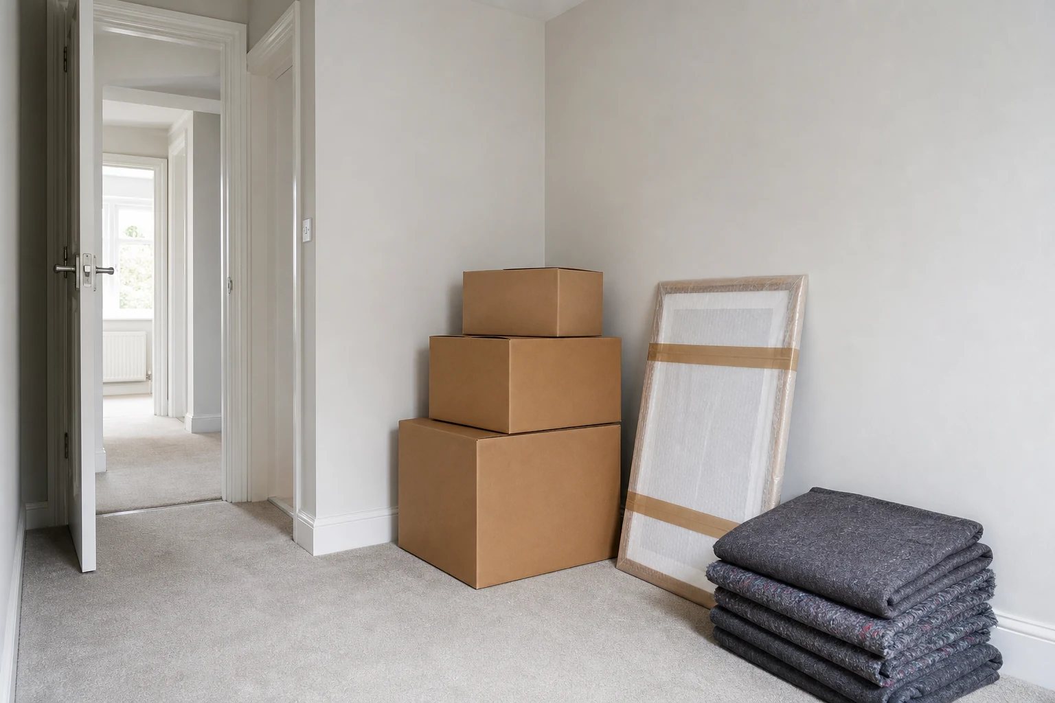 Neatly packed boxes and protected items ready for a small removal
